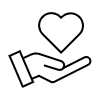 Good Moods Science commitment icon showing a hand holding a heart.